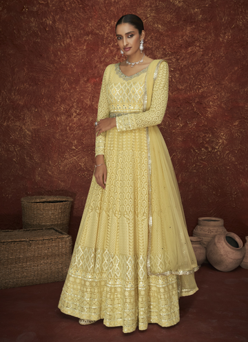 Haldi Special Georgette Lakhnavi Work Anarkali Suit Design